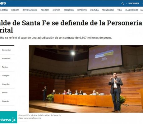 Alcalde de Santa Fe se defiende de la Personería Distrital 
